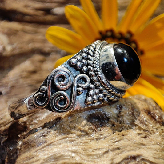 Anello etnico con pietra in argento 925 - IONOS – onice nero