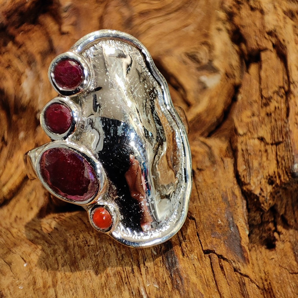 Anello etnico in argento 925 con pietra - NOKA