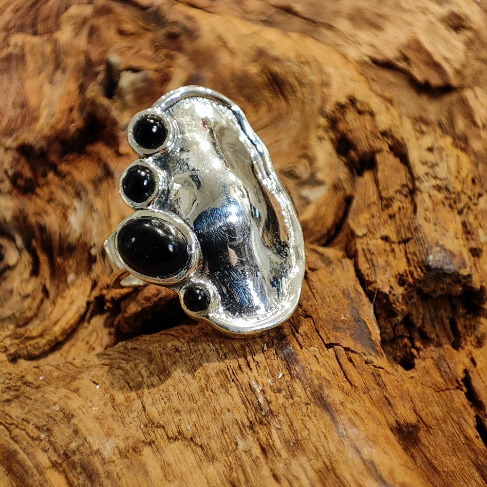 Anello etnico in argento 925 con pietra - NOKA