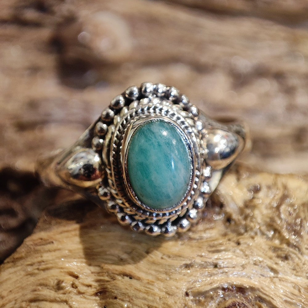 Anello etnico con amazzonite in argento 925 - RUAND