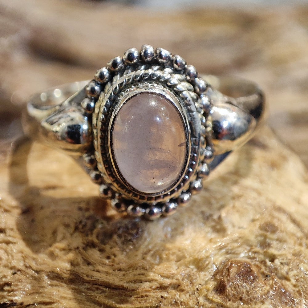 Anello etnico con Quarzo rosa in argento 925 - RUAND