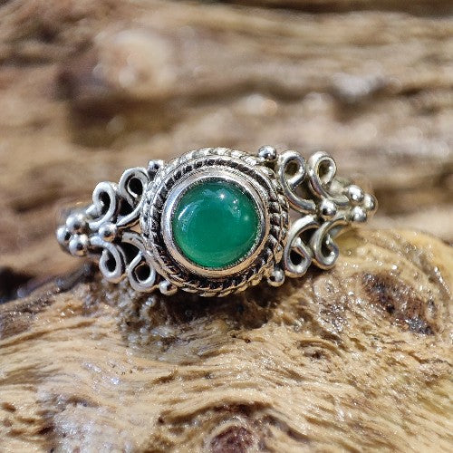 Anello con agata verde e filigrana in argento 925 - SANA