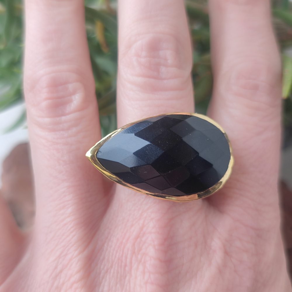 ANELLO artigianale in ottone con PIETRA - DROP
