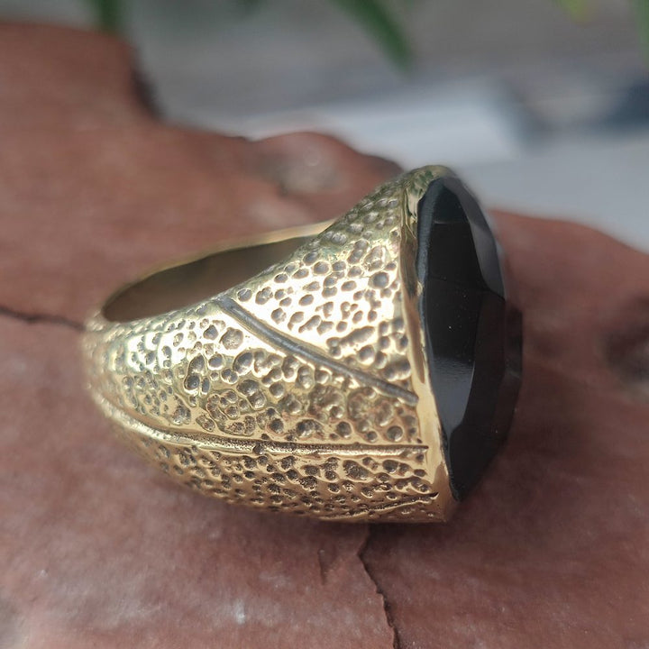 ANELLO artigianale in ottone con PIETRA - DROP