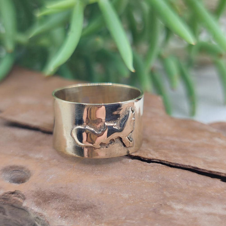 Anello a fascia alta con Isola d'Elba - Elba Island#materiale_bronzo-giallo