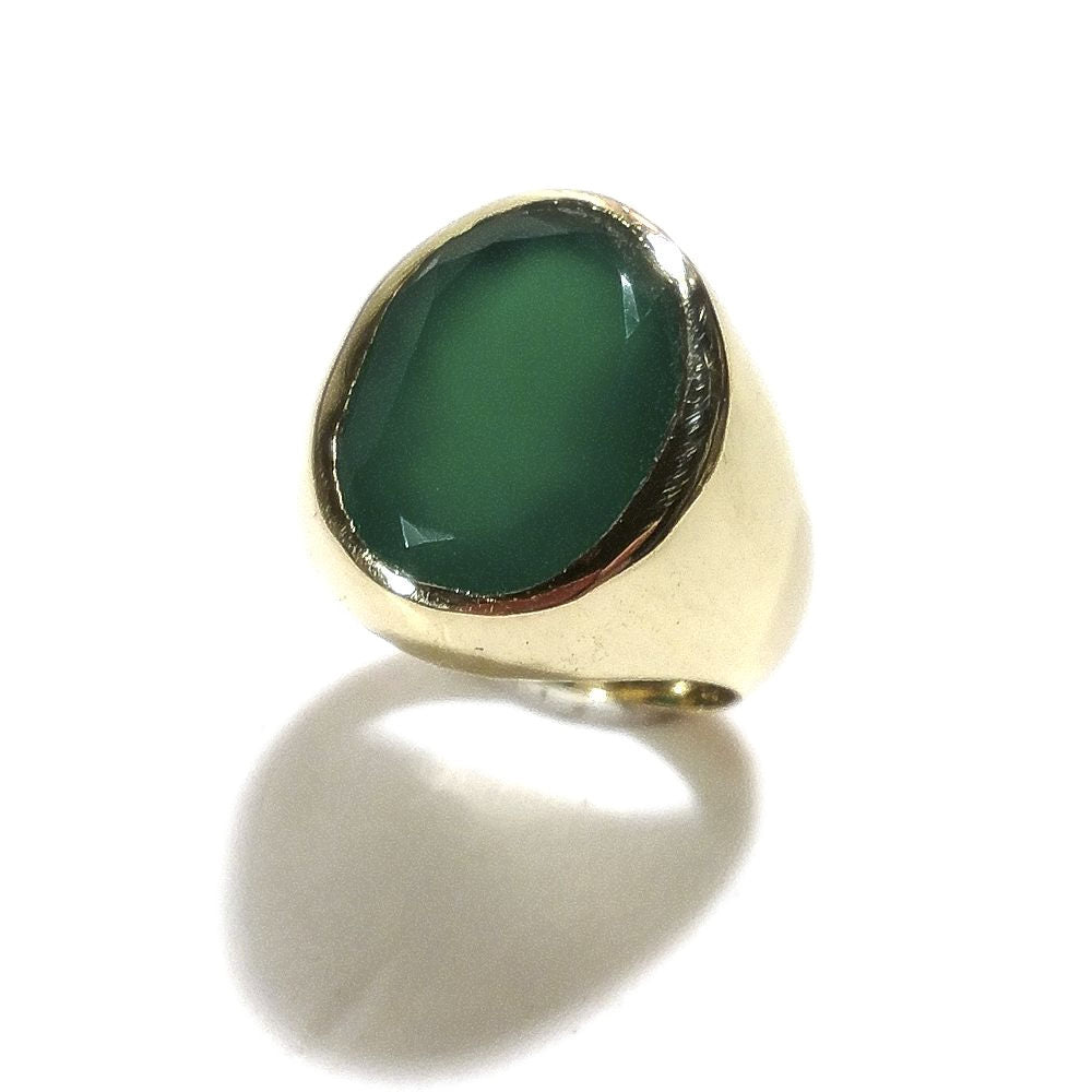 ANELLO MIGNOLO con AGATA VERDE in ottone - Chevalier