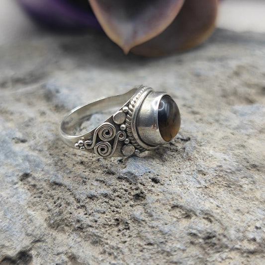 Anello etnico in argento 925 occhio di tigre - MALIKA