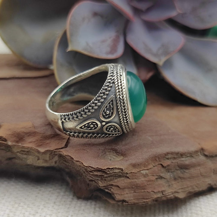 Anello etnico in argento 925 con pietra - BIMHPUR.