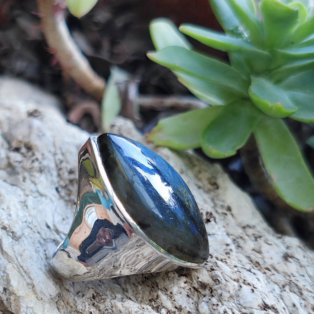 Anello etnico con pietra in argento 925 - LAMTARA