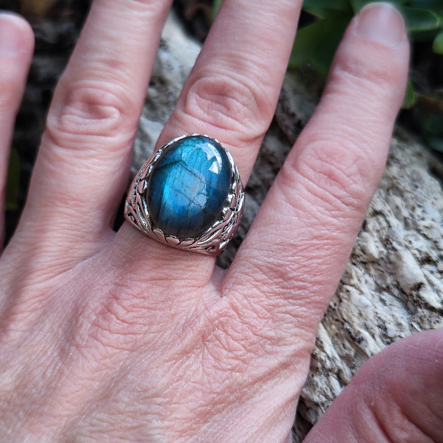 Anello etnico con pietra in argento 925 - RAMPUR