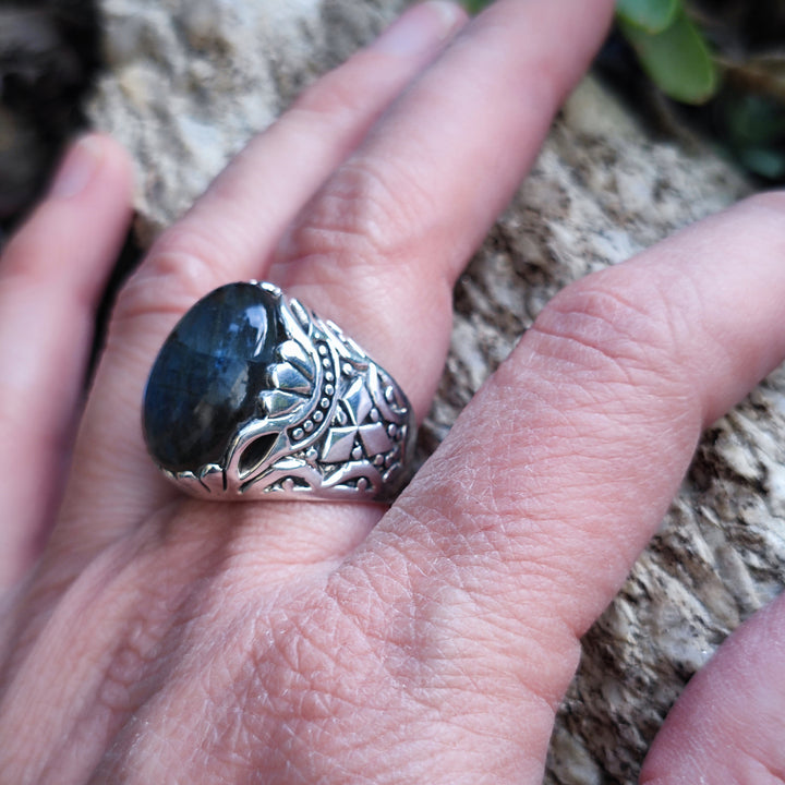Anello etnico con pietra in argento 925 - RAMPUR