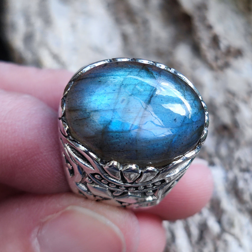 Anello etnico con pietra in argento 925 - RAMPUR