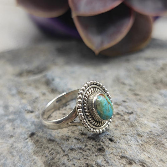 Anello etnico in argento 925 con turchese - VIYANIKA