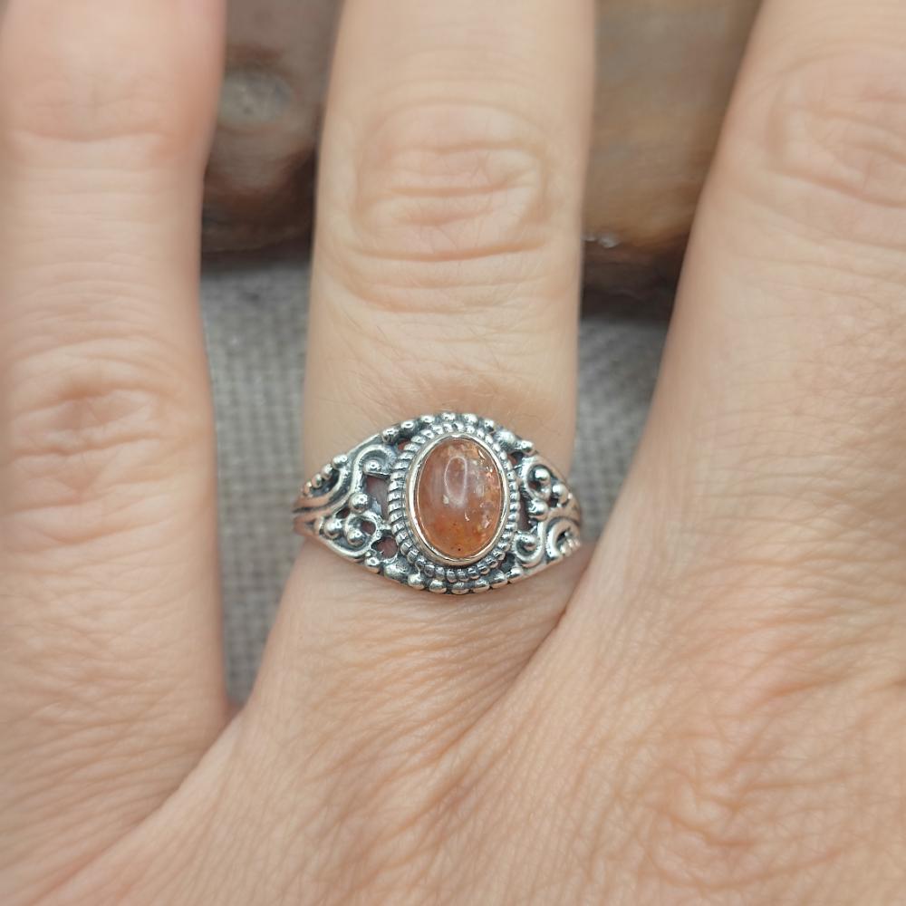 Anello etnico in argento 925 con pietra - BOBBILI