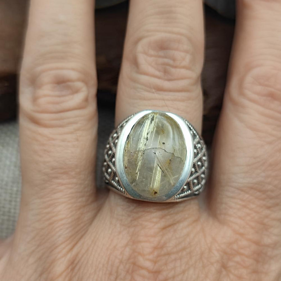 Anello a fascia etnico in argento 925 con pietra - ARAMPUR