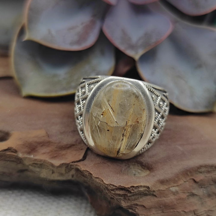 Anello a fascia etnico in argento 925 con pietra - ARAMPUR