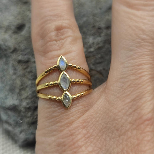 ANELLO etnico in ottone pietra di luna - DEVJI