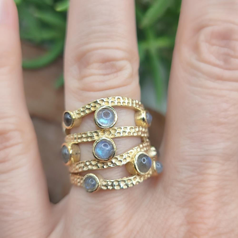 ANELLO fascia in bronzo giallo con pietre - MEHERAR#misura_16