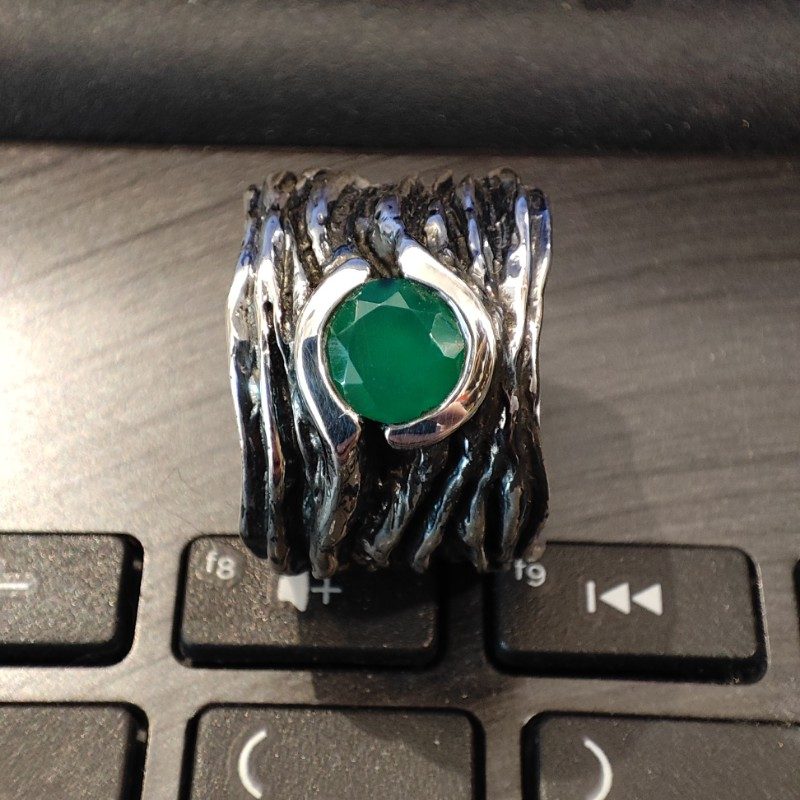 anello argento agata verde vista laterale