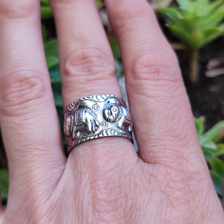Anello a fascia in argento 925 elefanti - NIKHIL