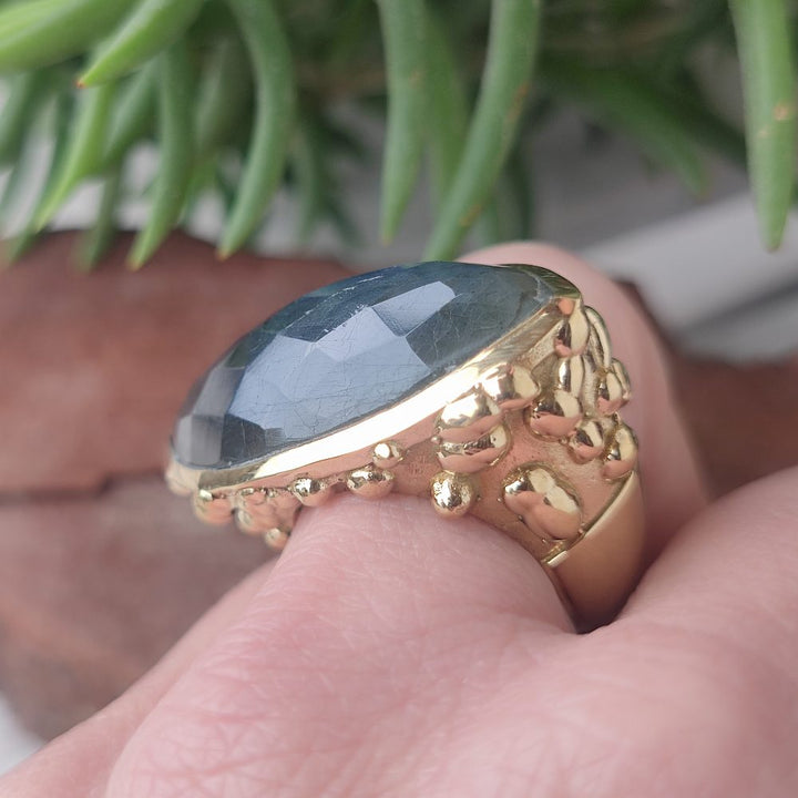 ANELLO artigianale in ottone con PIETRA - BINDU