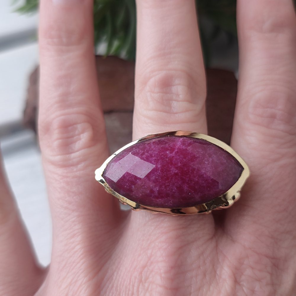 ANELLO artigianale in ottone con PIETRA - BINDU