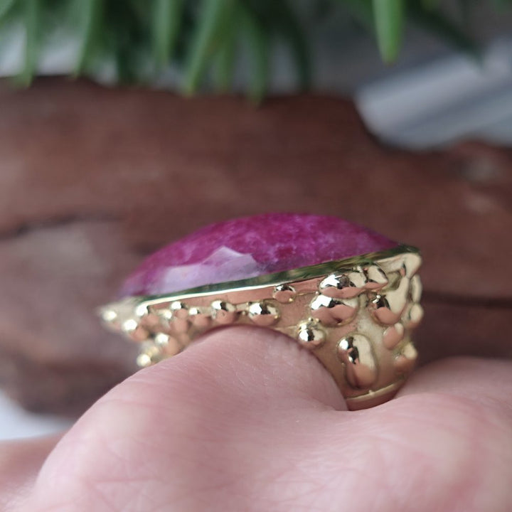 ANELLO artigianale in ottone con PIETRA - BINDU