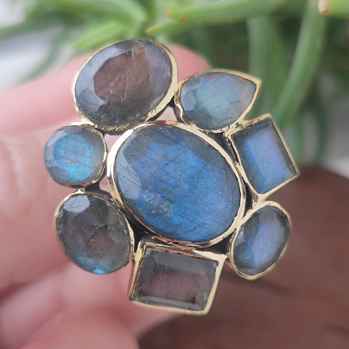 ANELLO FLOREALE con pietra in ottone - MULTI