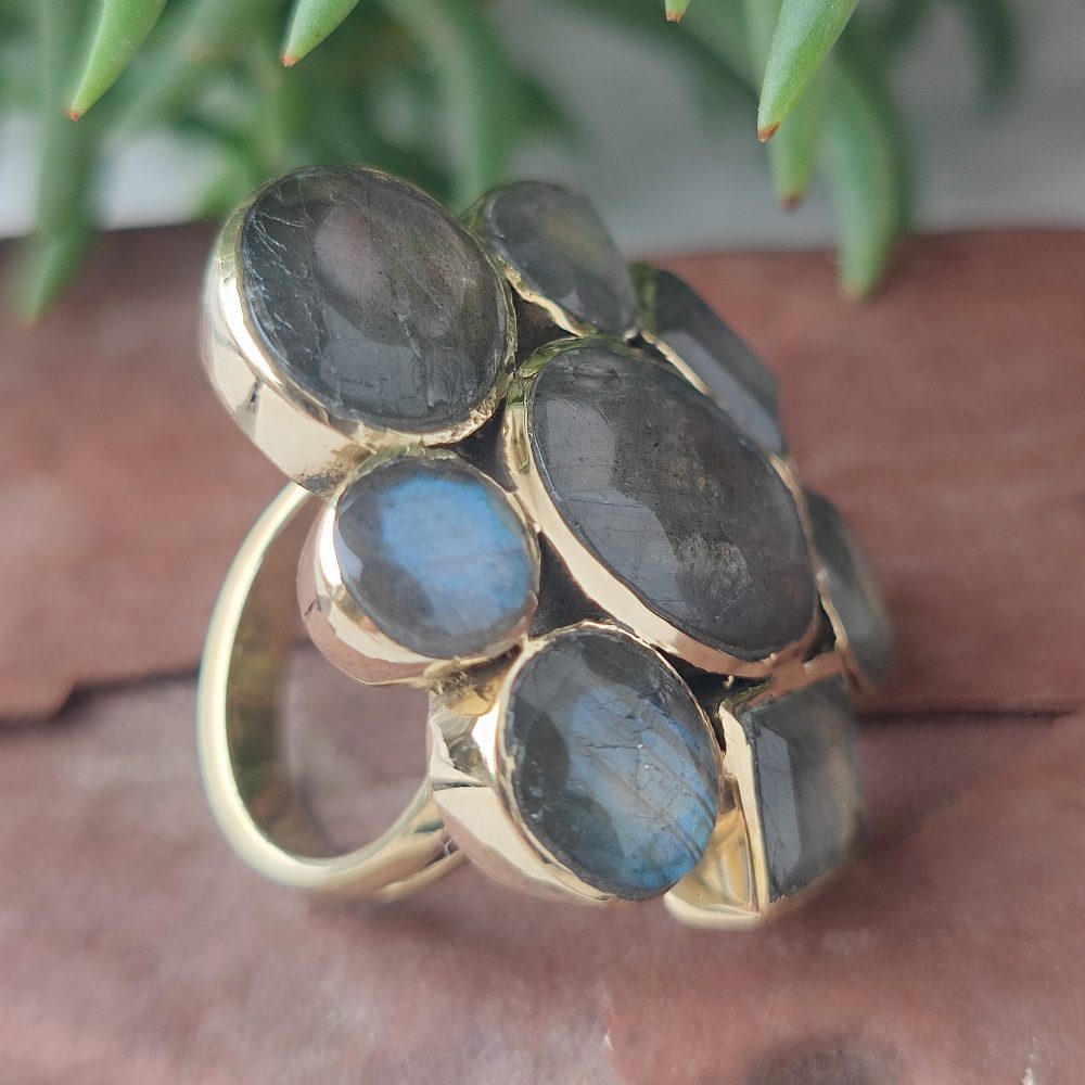 ANELLO FLOREALE con pietra in ottone - MULTI