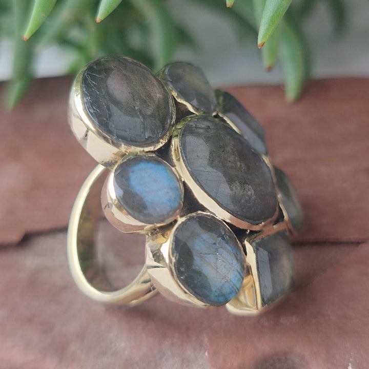 ANELLO FLOREALE con pietra in ottone - MULTI