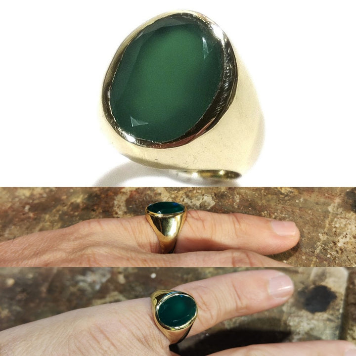 ANELLO MIGNOLO con AGATA VERDE in ottone - Chevalier