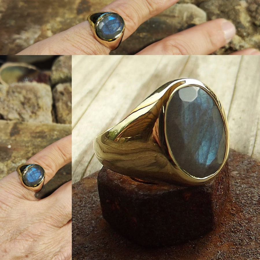 ANELLO MIGNOLO in ottone chevalier con LABRADORITE