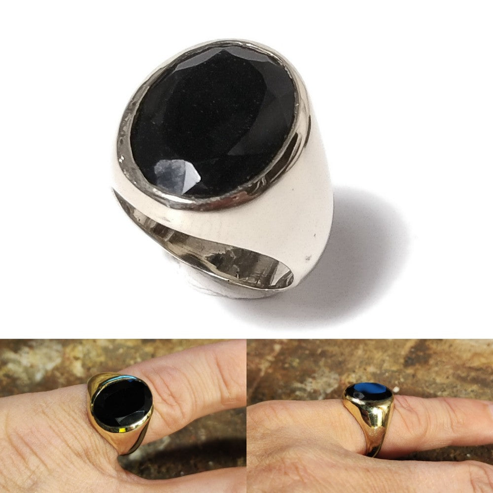 ANELLO MIGNOLO in ottone chevalier con ONICE NERO