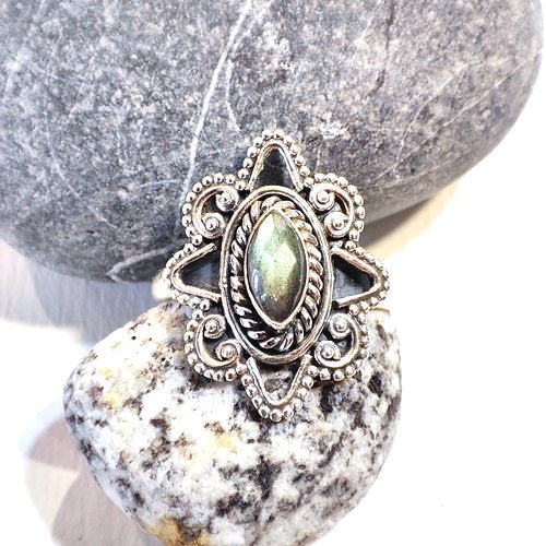 Anello con pietra in argento 925 con Lapislazzuli, Agata verde FILIGRANA