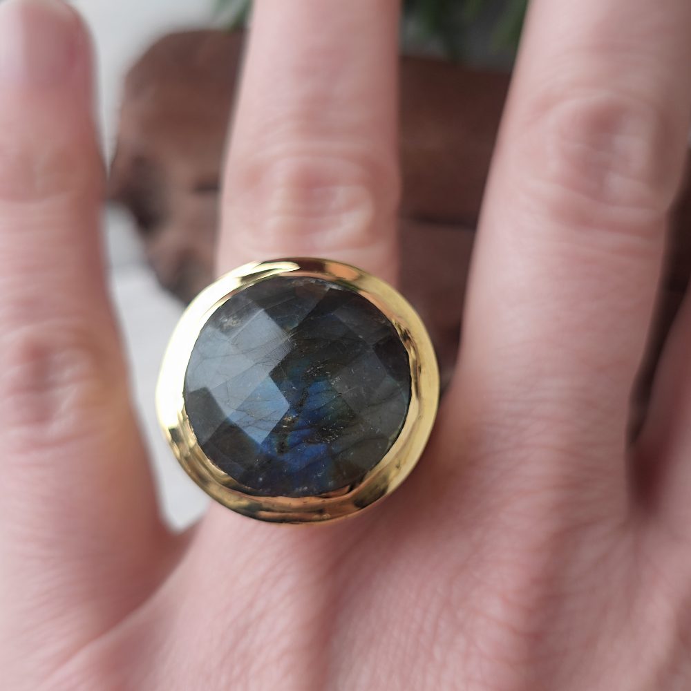 ANELLO minimal con pietra in ottone - LINE