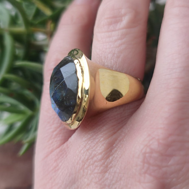ANELLO minimal con pietra in ottone - LINE