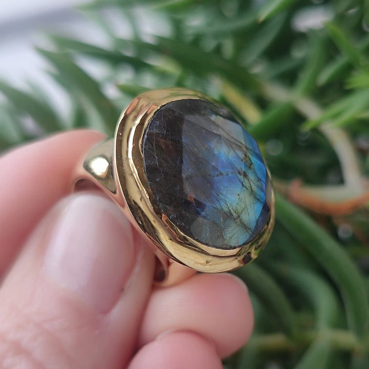 ANELLO minimal con pietra in ottone - LINE