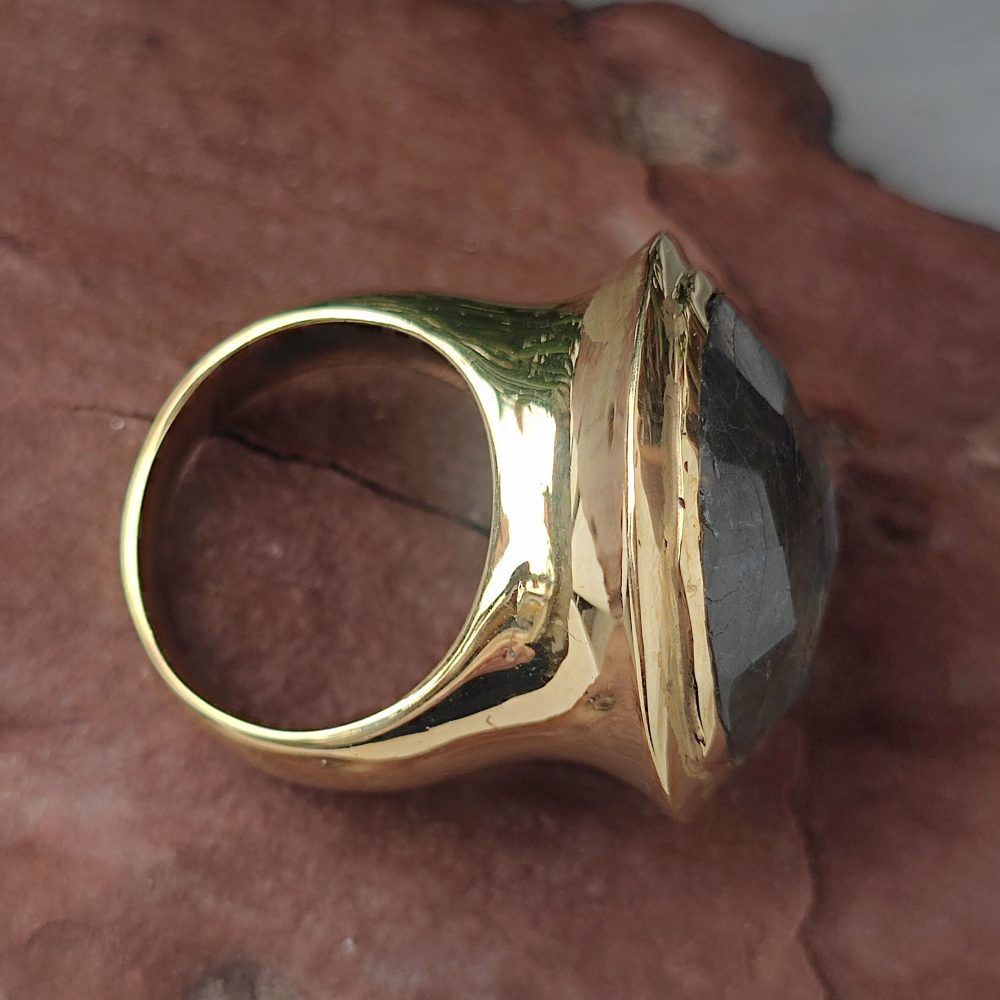 ANELLO minimal con pietra in ottone - LINE