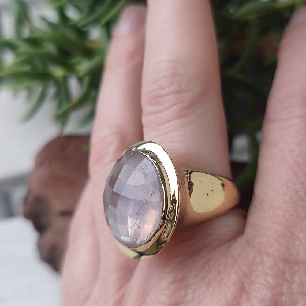 ANELLO minimal con pietra in ottone - LINE
