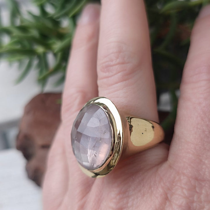 ANELLO minimal con pietra in ottone - LINE