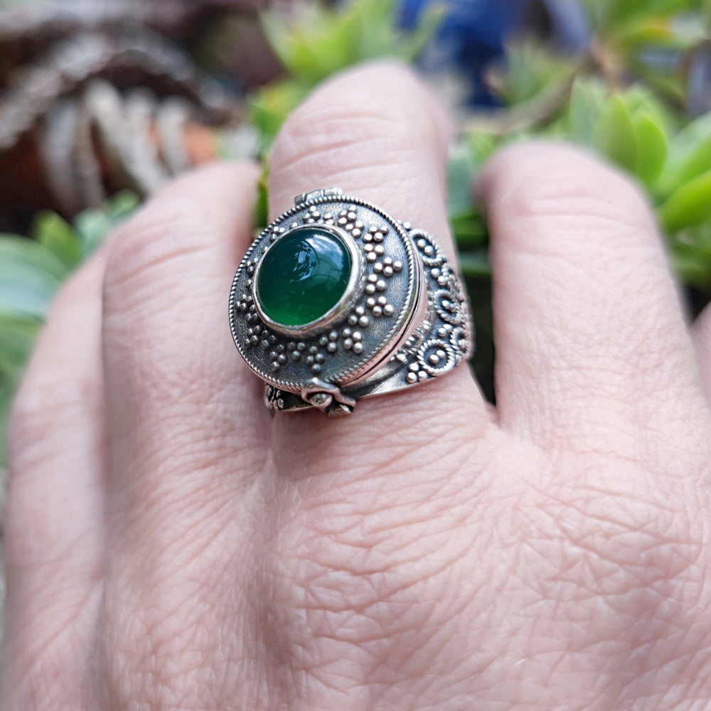 Anello veleno in argento 925 agata verde - DABHOL
