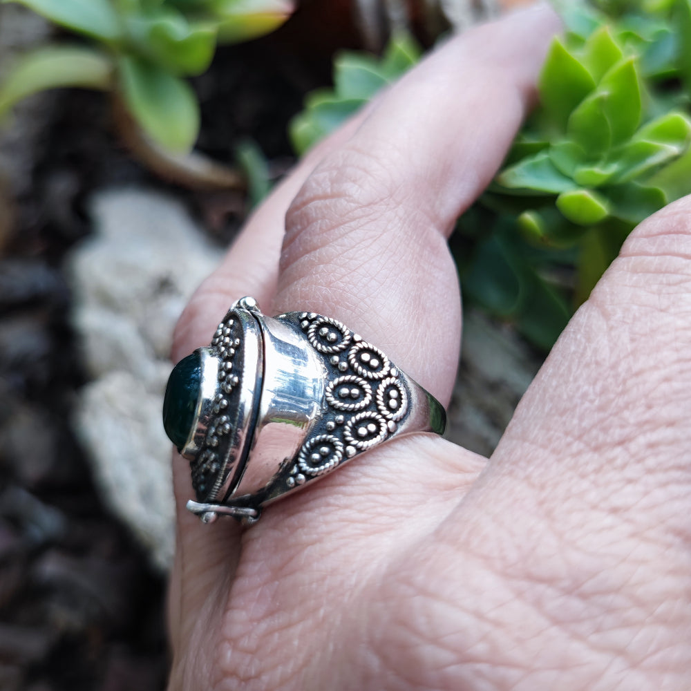 Anello veleno in argento 925 agata verde - DABHOL