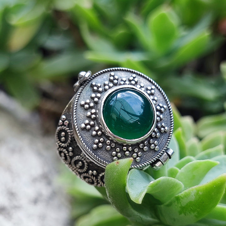 Anello veleno in argento 925 agata verde - DABHOL