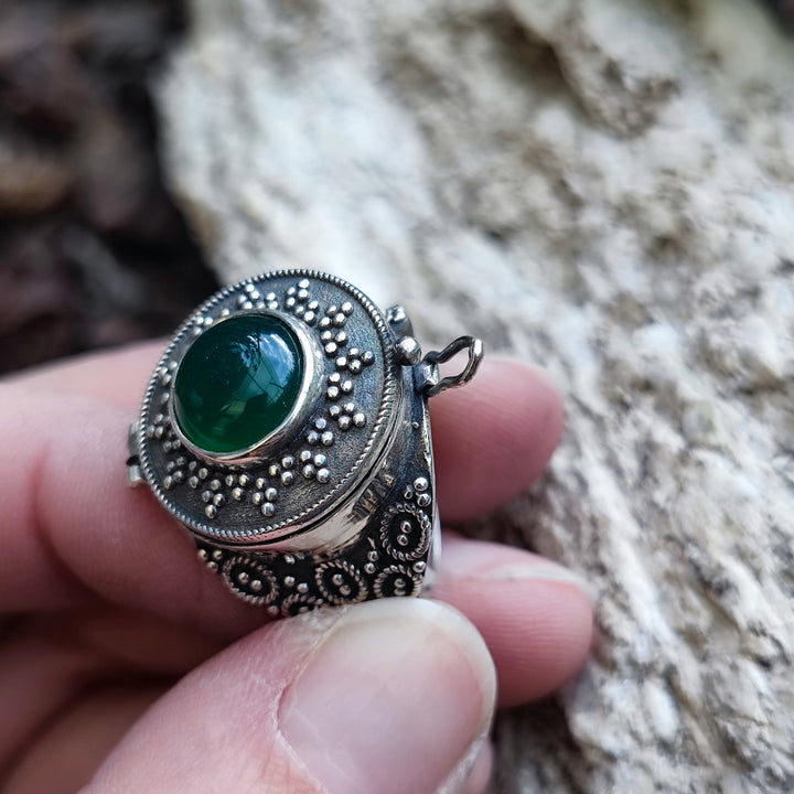 Anello veleno in argento 925 agata verde - DABHOL