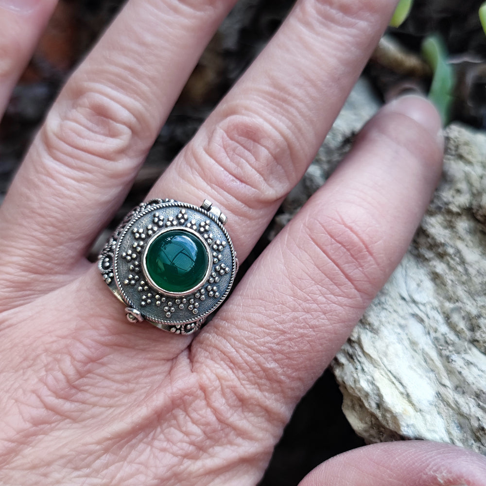 Anello veleno in argento 925 agata verde - DABHOL