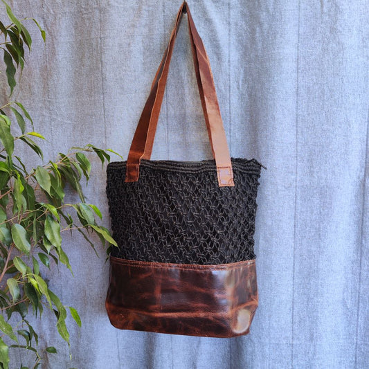 Borsa shopper CHEENEE artigianale realizzato in cuoio e canapa