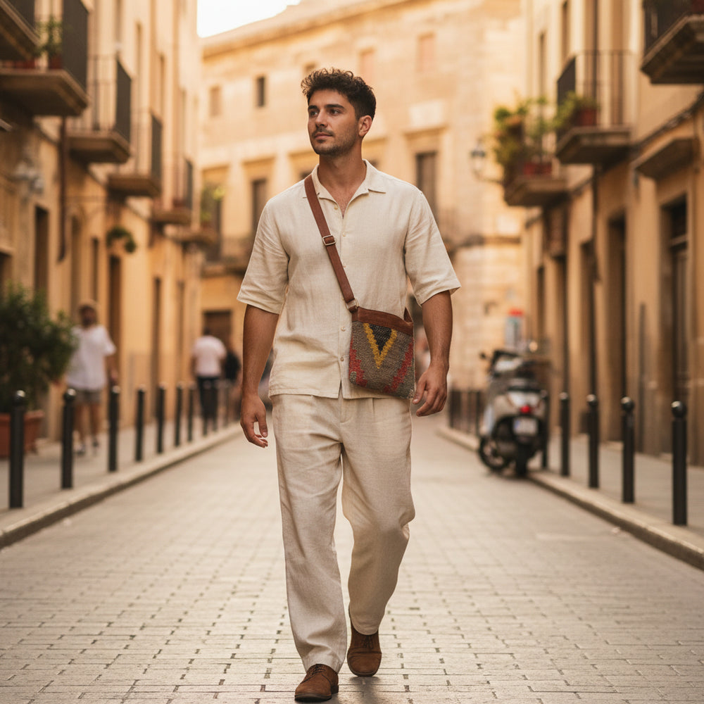 Borsa tracolla ZOYA artigianale realizzato con KILIM e Cuoio