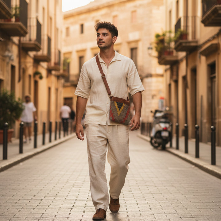 Borsa tracolla ZOYA artigianale realizzato con KILIM e Cuoio