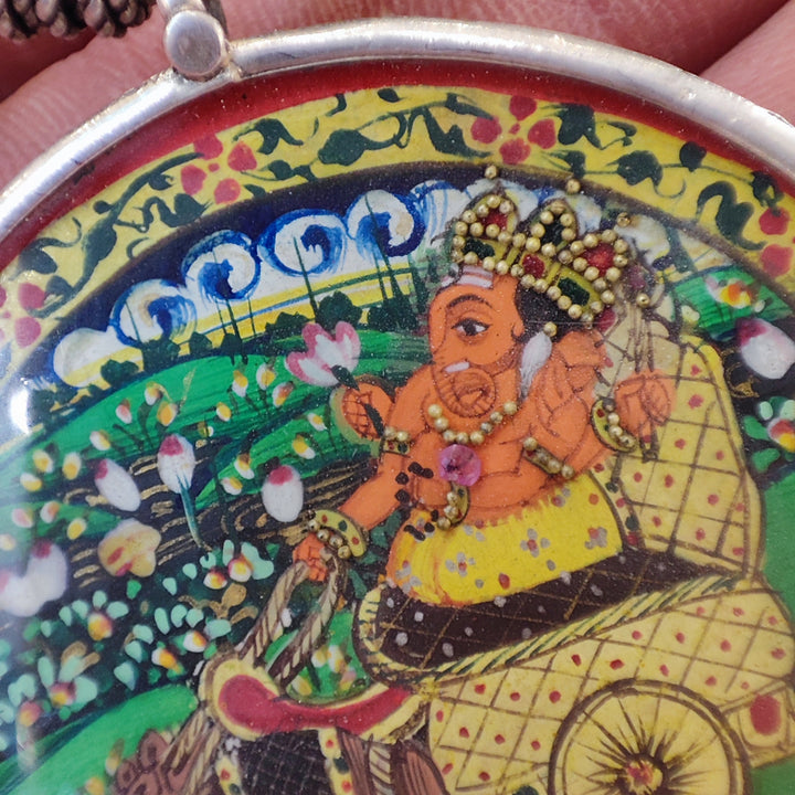 Collana con Ganesh in argento 925 microdipinto a mano