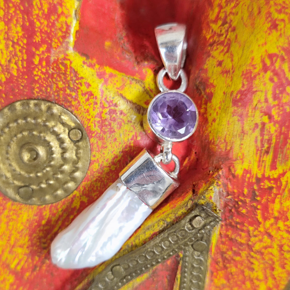 Ciondolo etnico in argento 925 con perla - KADANA